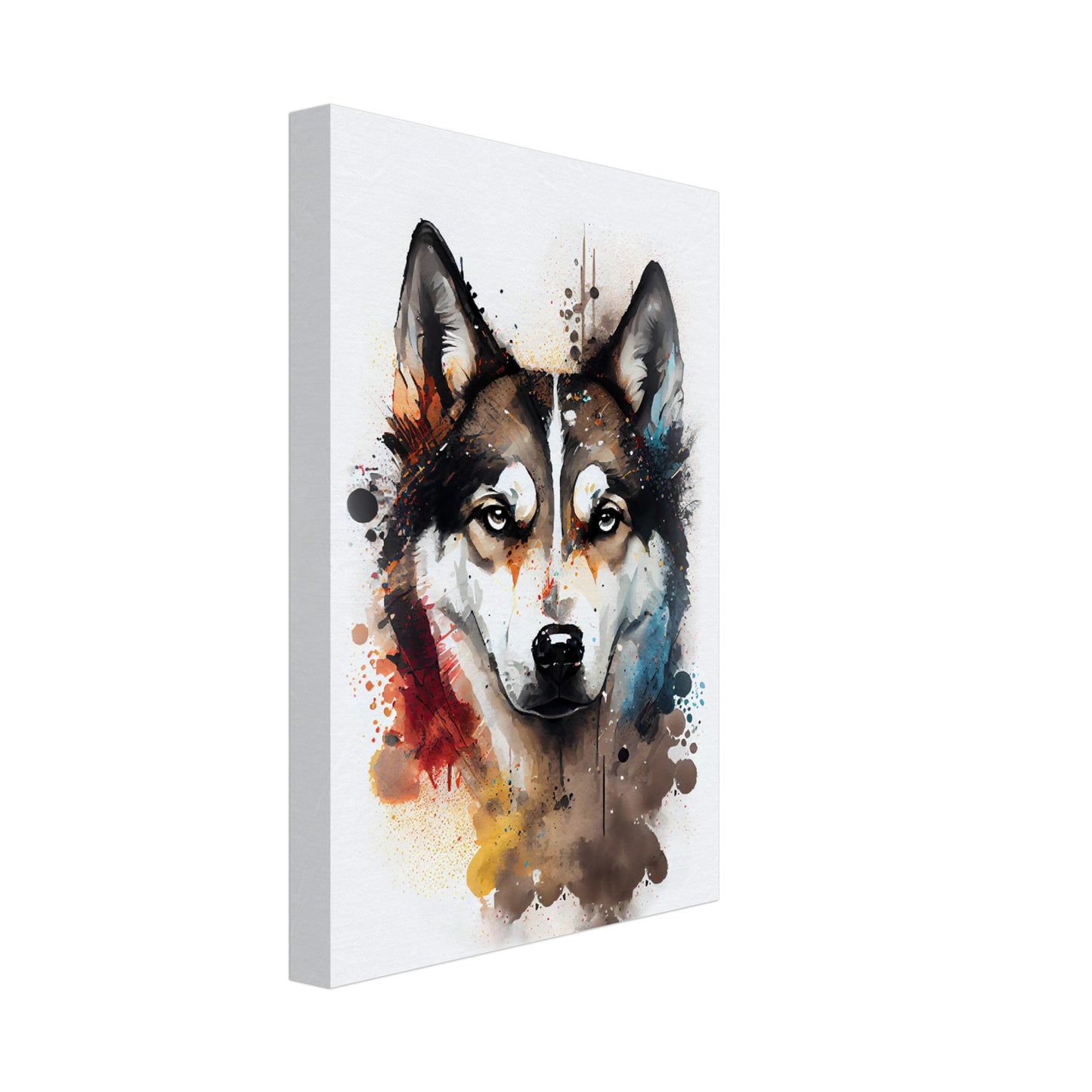 Husky Benji - Hunde Wandbild - Dogs Art Leinwand WaterColors im Hochformat - Hundebilder Hundeportrait Tiere Tierbilder Kunstdruck Aquarell