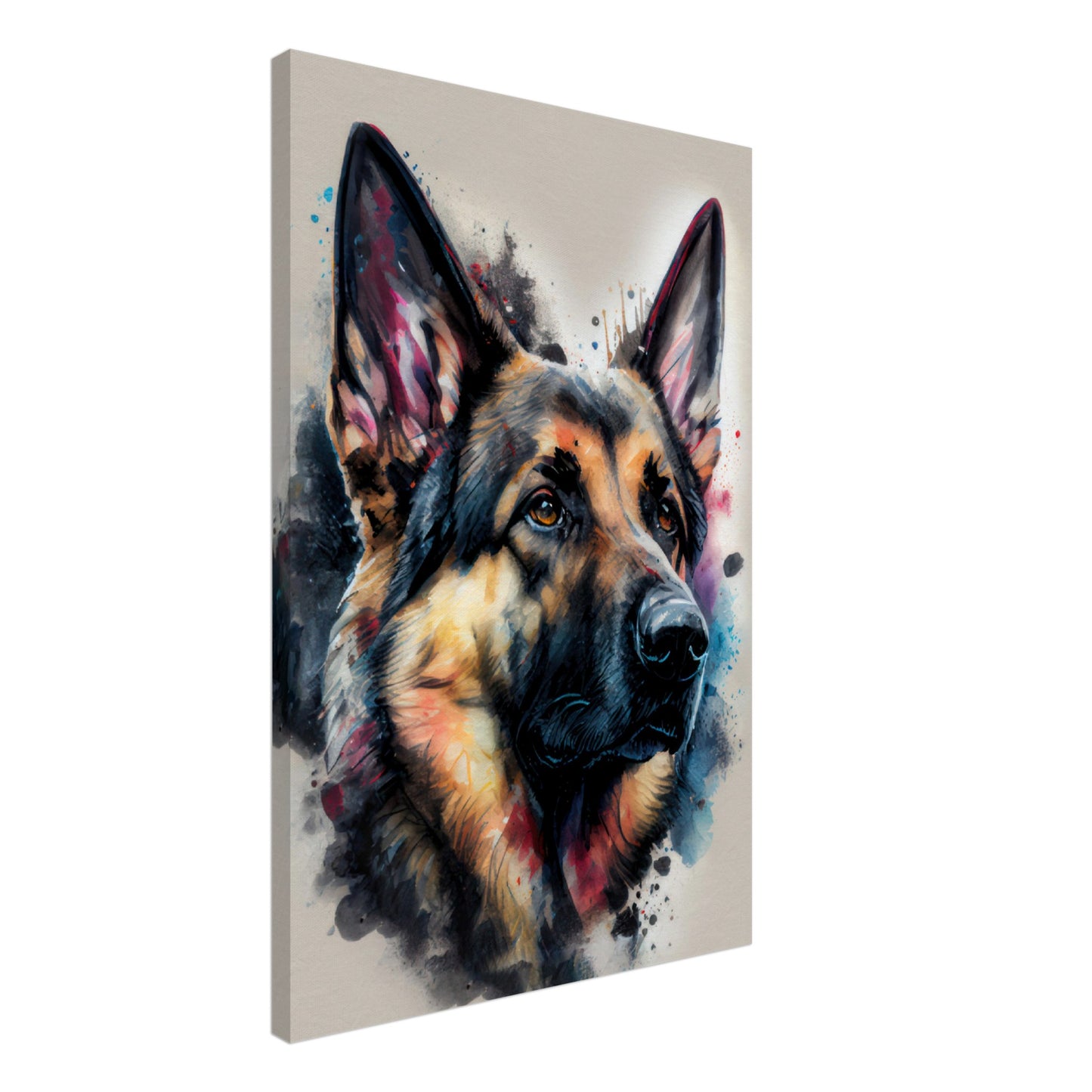 Deutscher Schäferhund Sunny - Hunde Wandbild - Dogs Art Leinwand WaterColors im Hochformat - Hundebilder Hundeportrait Tiere Tierbilder Kunstdruck Aquarell