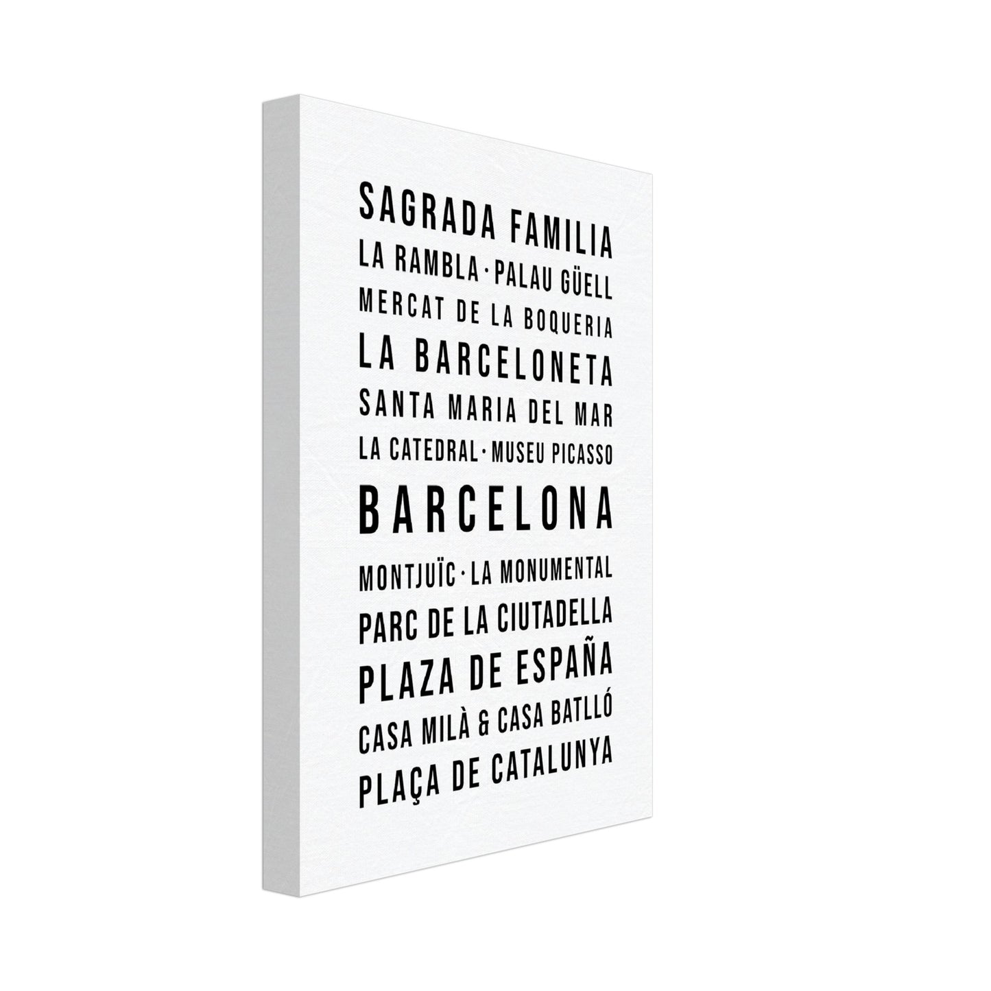 Barcelona - Typografie-Wandbild - Leinwand Weiss Neutral