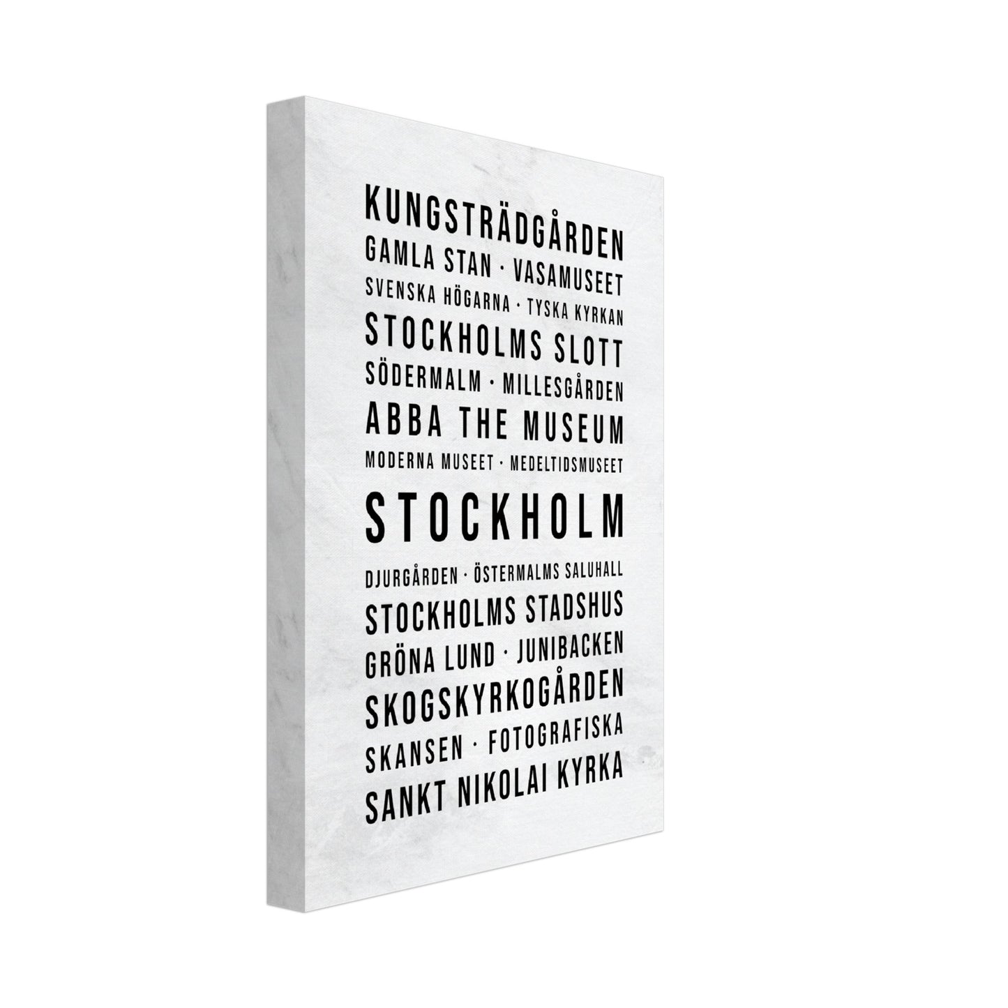 Stockholm - Typografie-Wandbild - Leinwand Weiss Marmoroptik