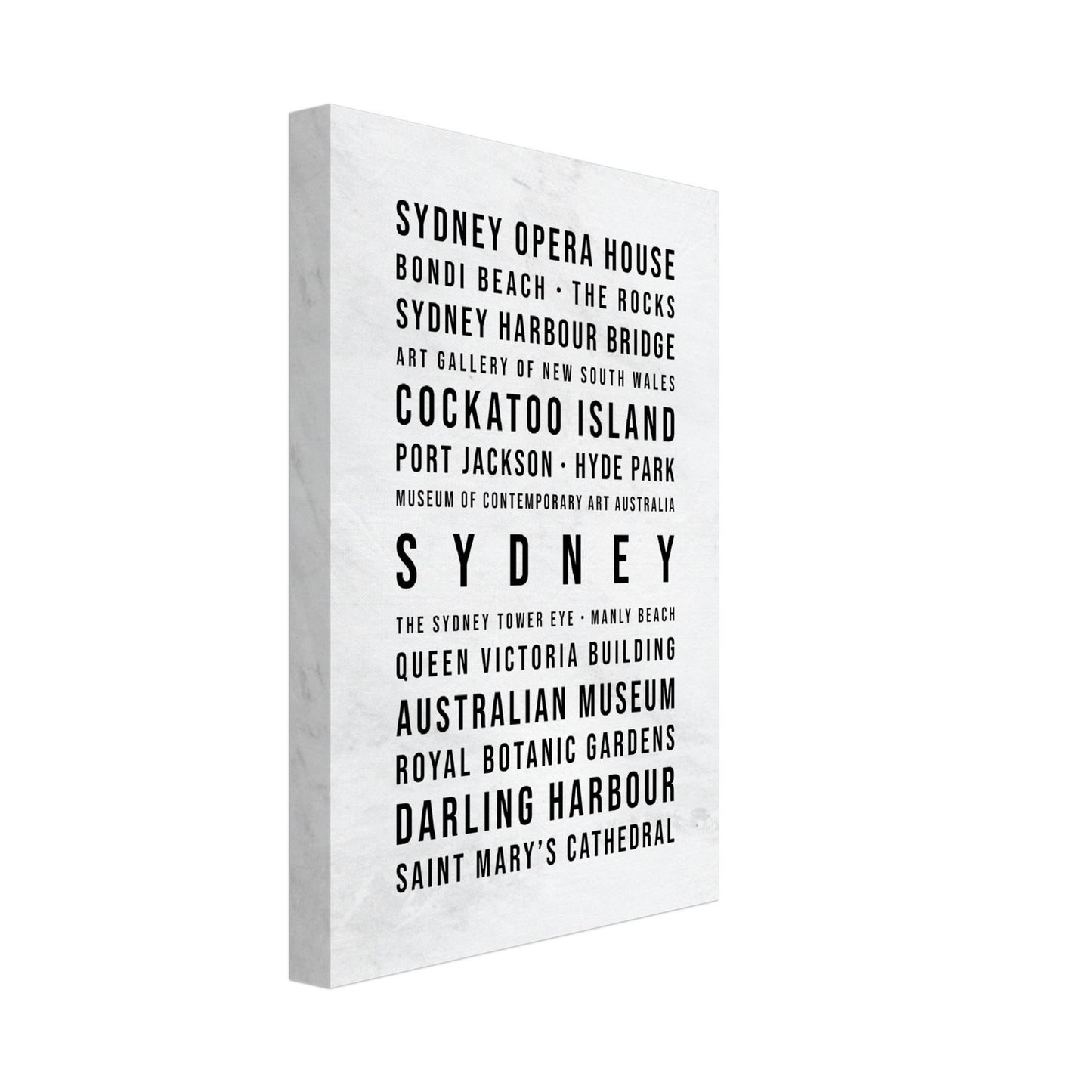 Sydney - Typografie-Wandbild - Leinwand Weiss Marmoroptik