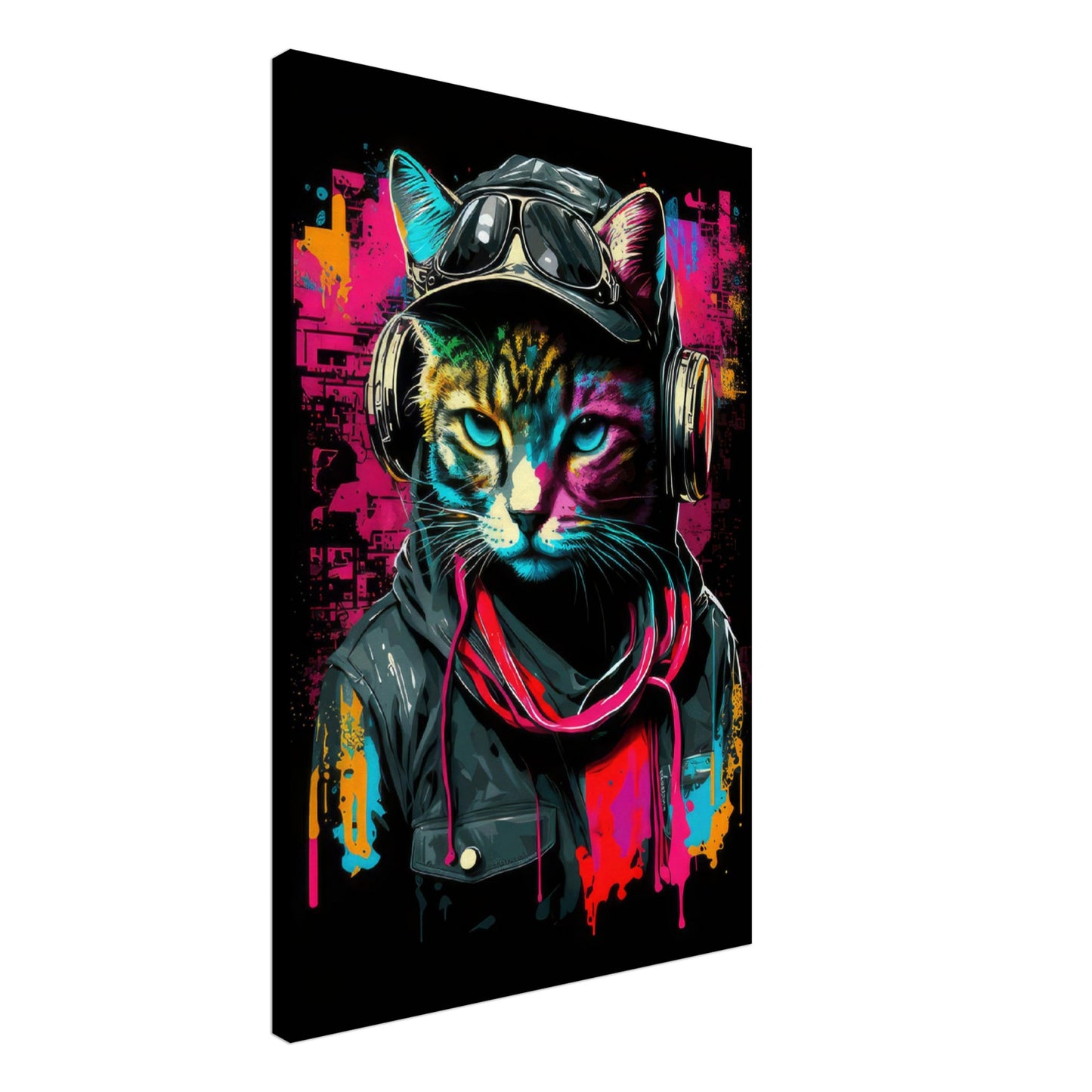 Feline Frenzy - Katzen Wandbild - Crazy Wildlife Leinwand ColorWorld im Hochformat - Coole Tiere & Animals Kunstdruck