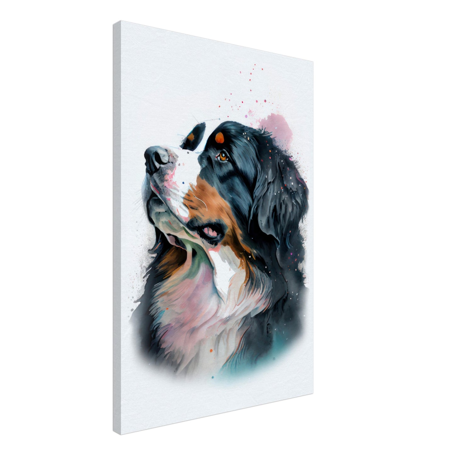 Berner Sennenhund Sammy - Hunde Wandbild - Dogs Art Leinwand WaterColors im Hochformat - Hundebilder Hundeportrait Tiere Tierbilder Kunstdruck Aquarell