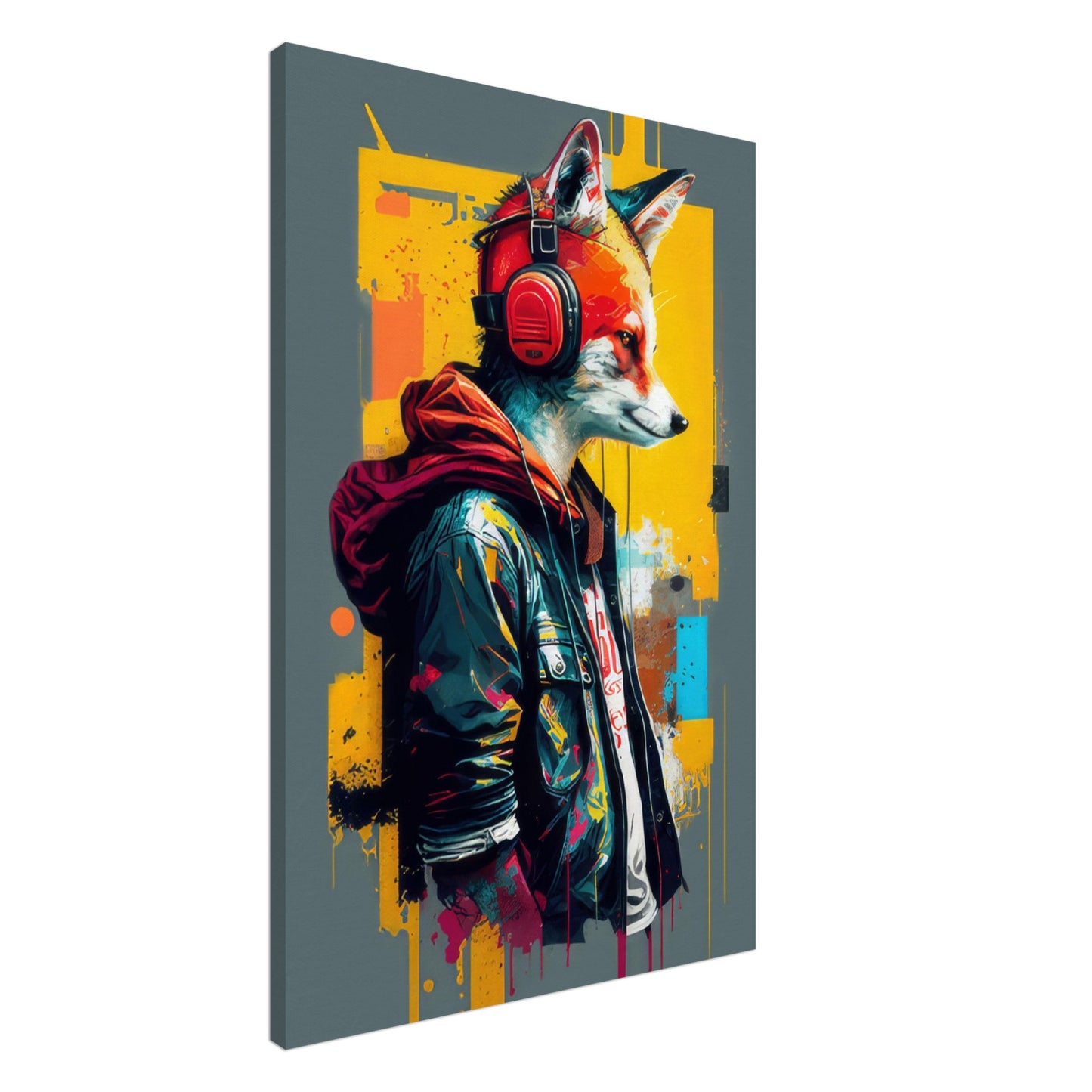 Happy Hues - Füchse Wandbild - Crazy Wildlife Leinwand ColorWorld im Hochformat - Coole Tiere & Animals Kunstdruck