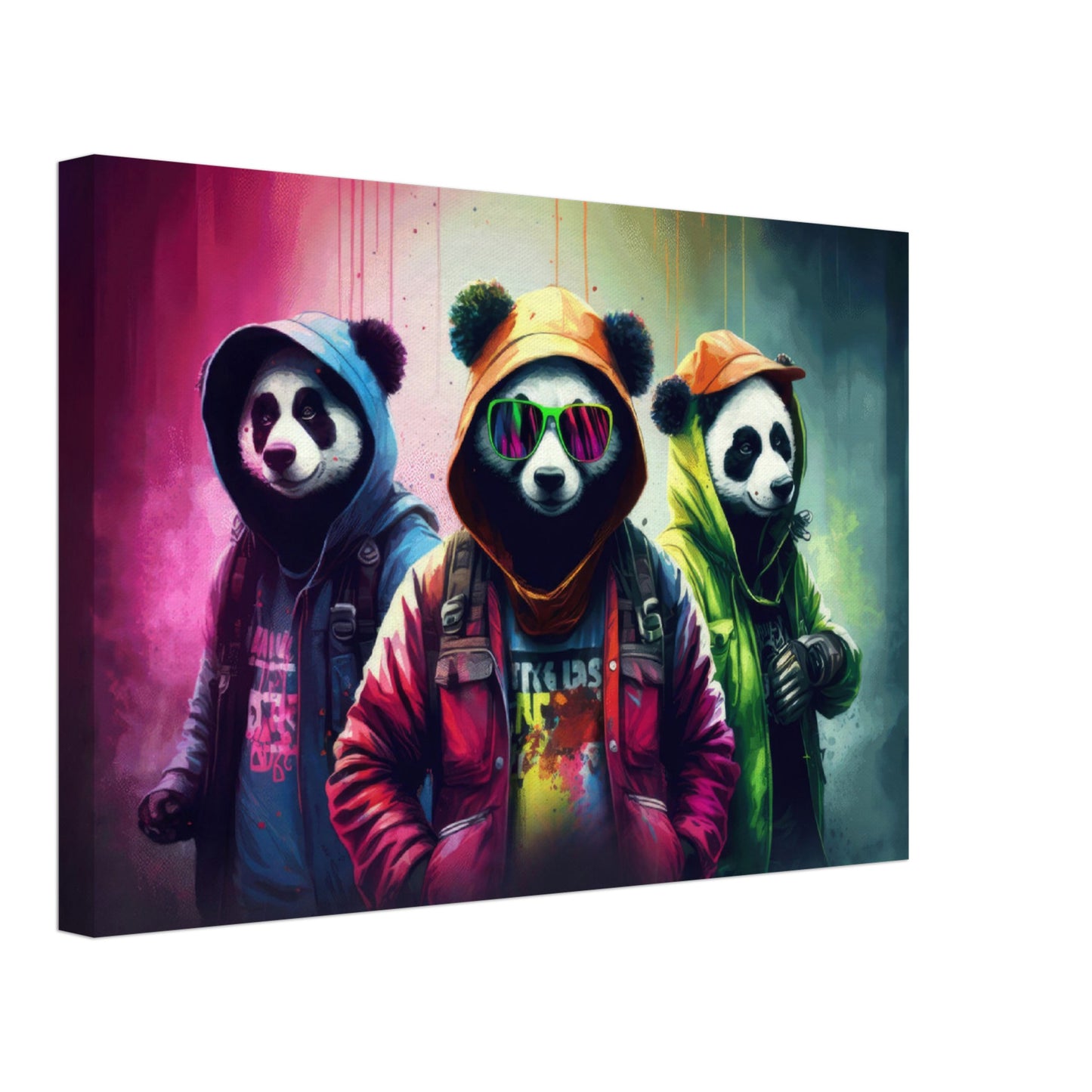 Panda Posse - Panda Wandbild - Crazy Wildlife Leinwand ColorWorld im Querformat - Coole Tiere & Animals Kunstdruck