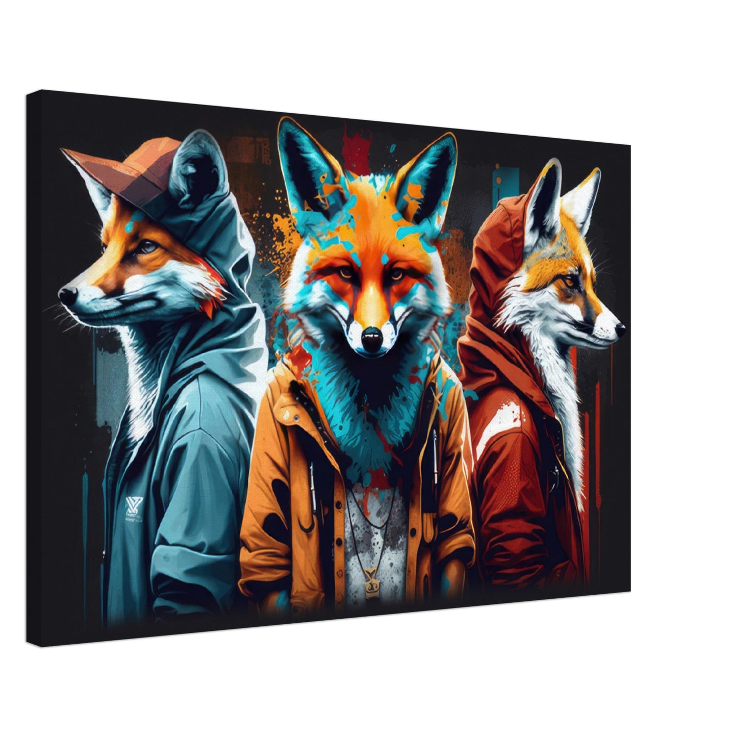 Foxy Features - Füchse Wandbild - Crazy Wildlife Leinwand ColorWorld im Querformat - Coole Tiere & Animals Kunstdruck