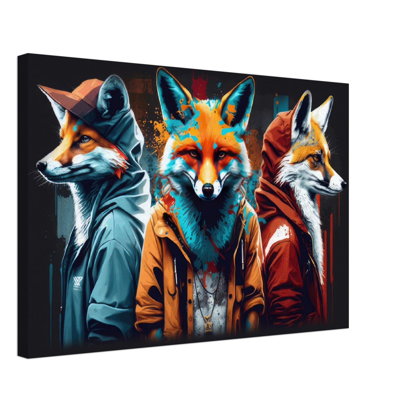 Foxy Features - Füchse Wandbild - Crazy Wildlife Leinwand ColorWorld im Querformat - Coole Tiere & Animals Kunstdruck