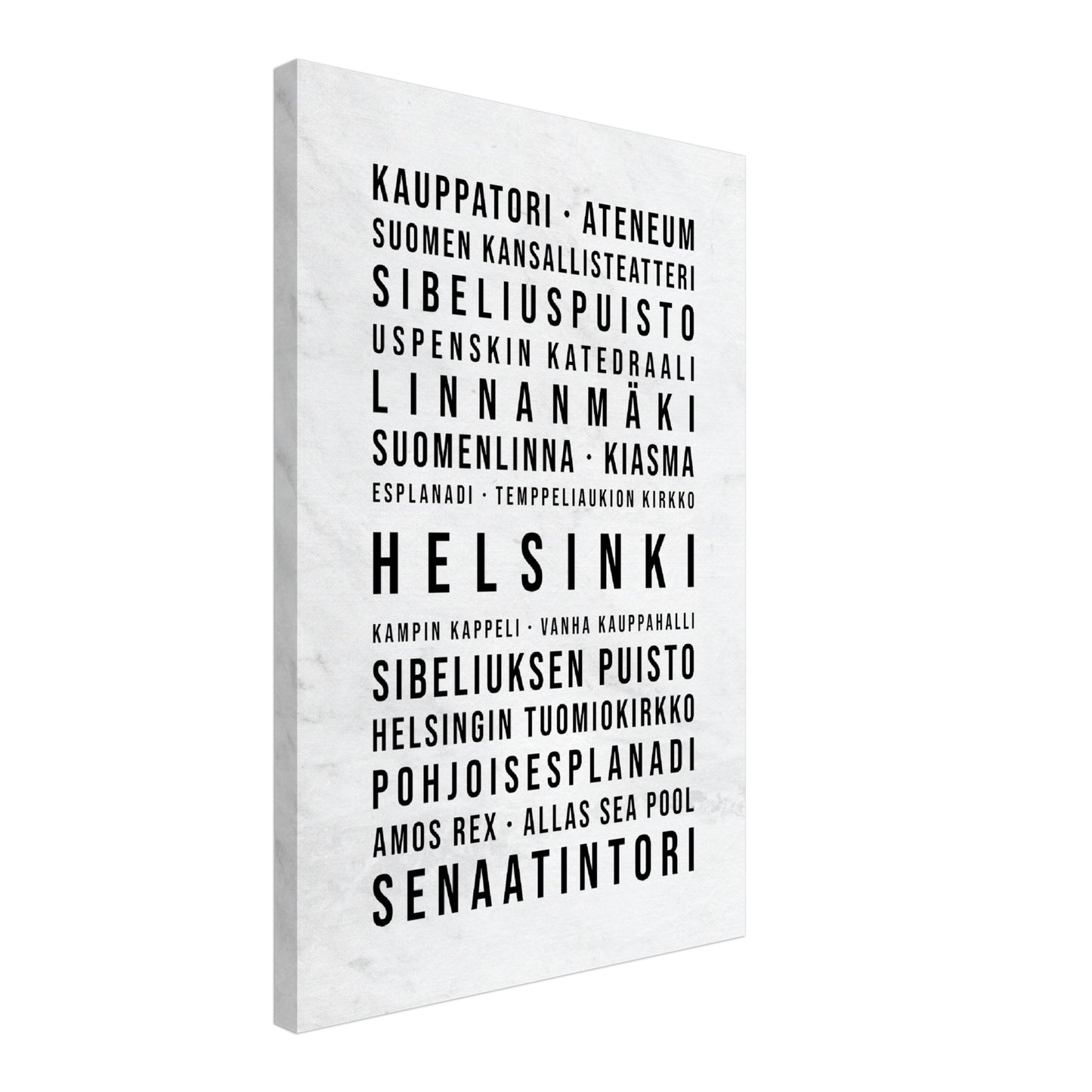 Helsinki - Typografie-Wandbild - Leinwand Weiss Marmoroptik