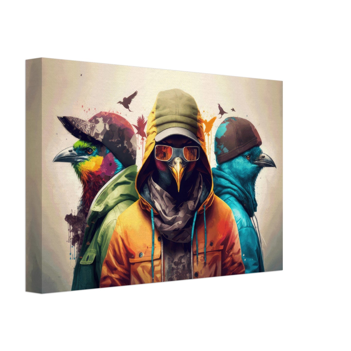Chirping Charms - Vögel Wandbild - Crazy Wildlife Leinwand ColorWorld im Querformat - Coole Tiere & Animals Kunstdruck