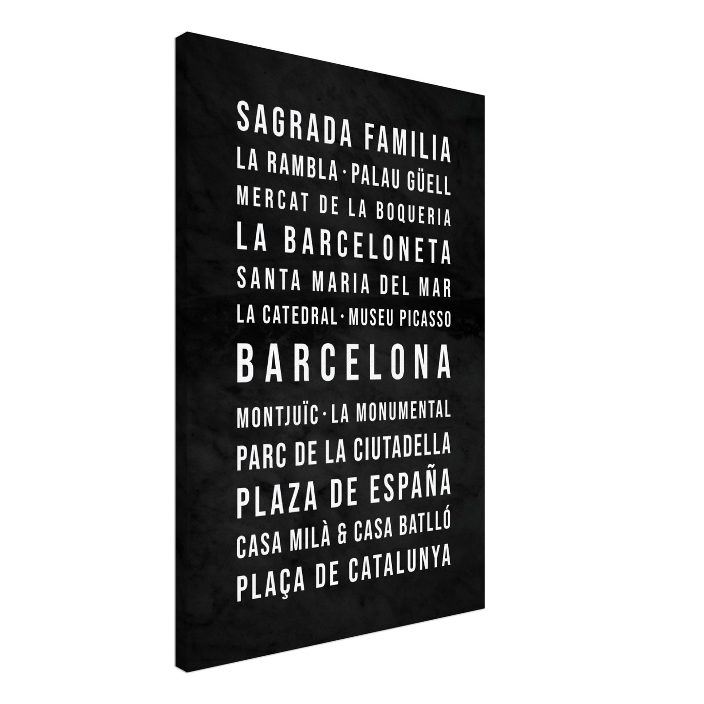 Barcelona - Typografie-Wandbild - Leinwand Schwarzgrau Marmoroptik