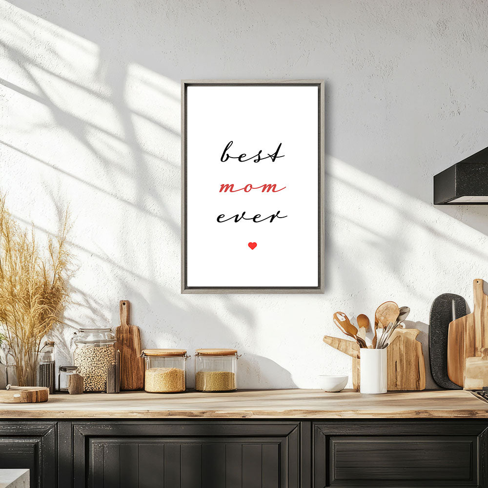 "Best mom ever" Typografie - Leinwandbild in Weiß-Schwarz-Rot