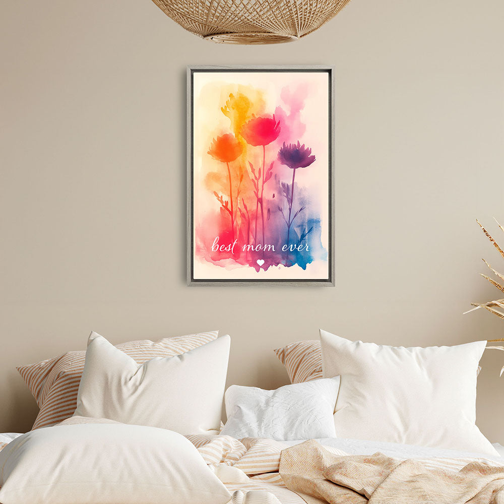"Best mom ever" Aquarell-Blumen - Leinwandbild bunt