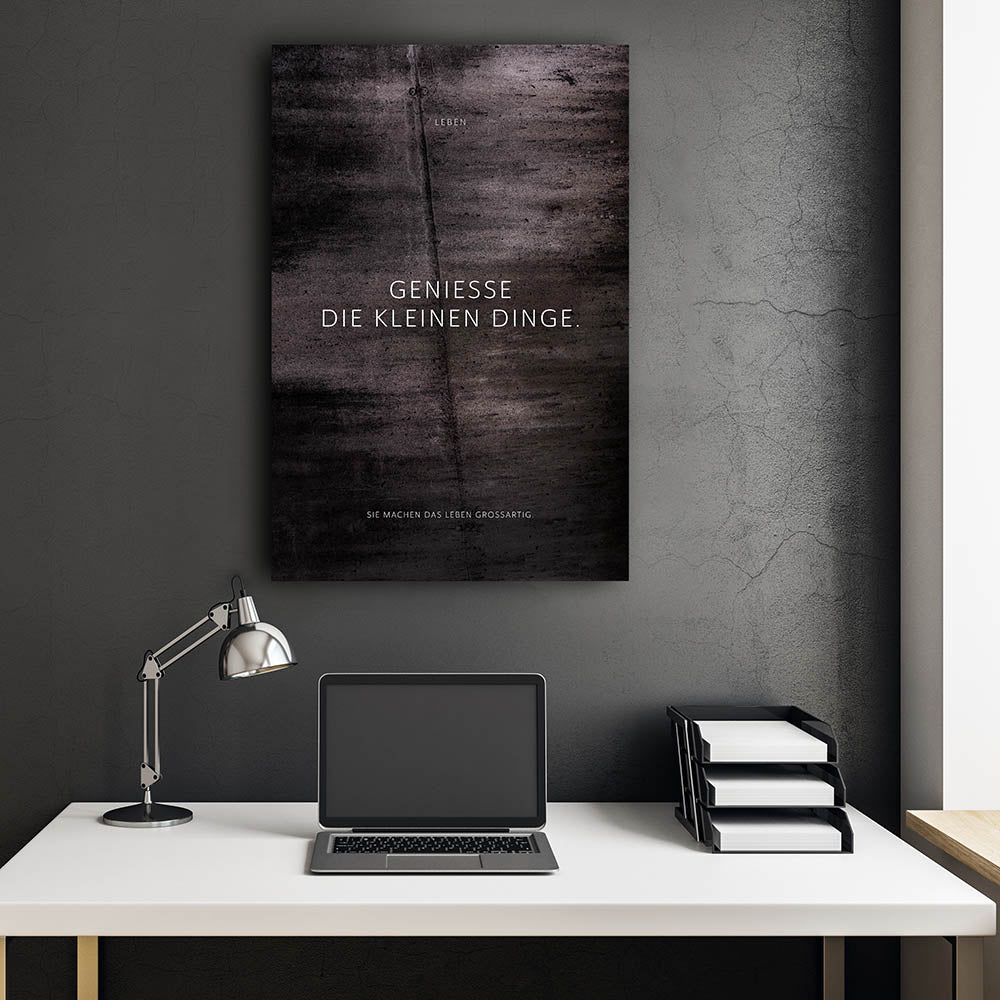 Genieße die kleinen Dinge. – Leinwand Wandbild Motivation