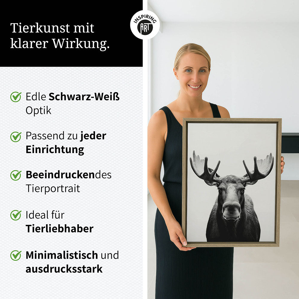 Leinwandbild: Tierporträt Elch "Thorin" in Schwarz-Weiß
