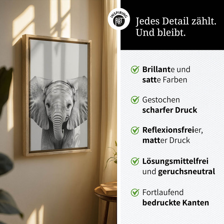 Leinwandbild: Tierporträt Elefant "Kaya" in Schwarz-Weiß