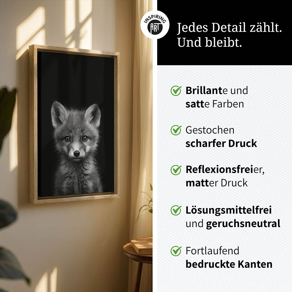 Leinwandbild: Tierporträt Fuchs "Runa" in Schwarz-Weiß