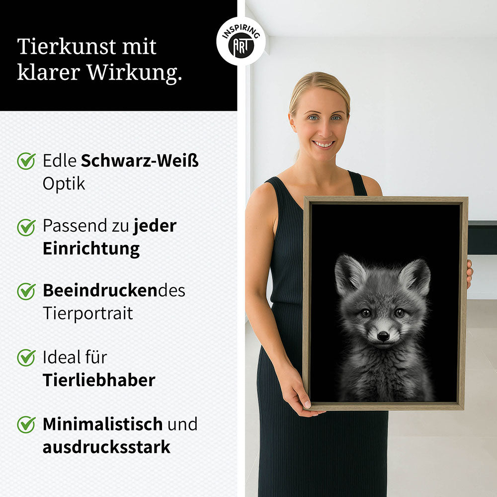 Leinwandbild: Tierporträt Fuchs "Runa" in Schwarz-Weiß