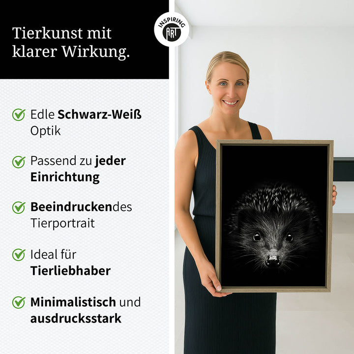 Leinwandbild: Tierporträt Igel "Stitch" in Schwarz-Weiß