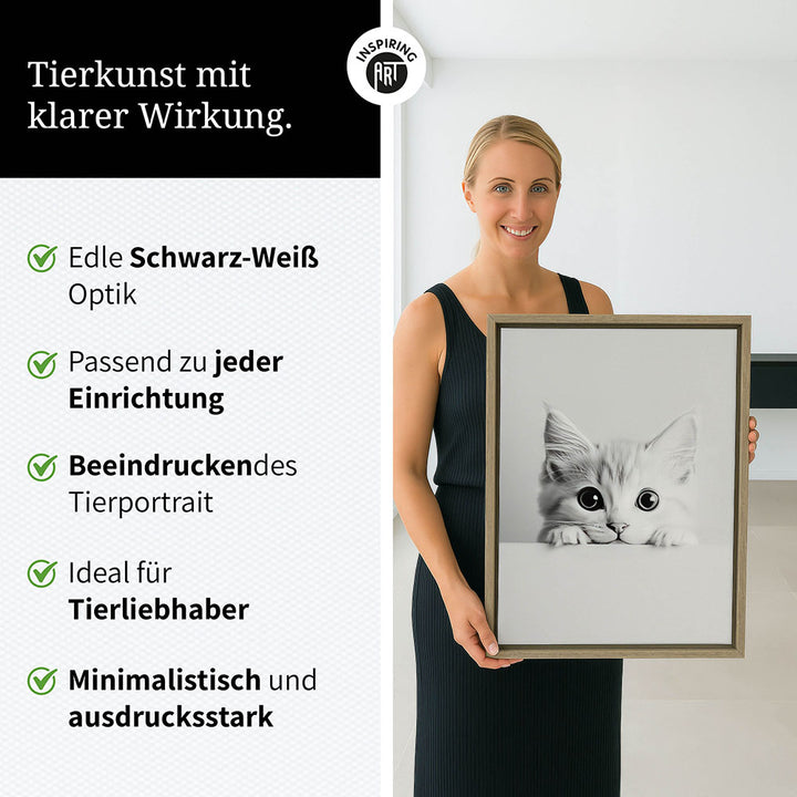 Leinwandbild: Tierporträt Katze "Snowy" in Schwarz-Weiß