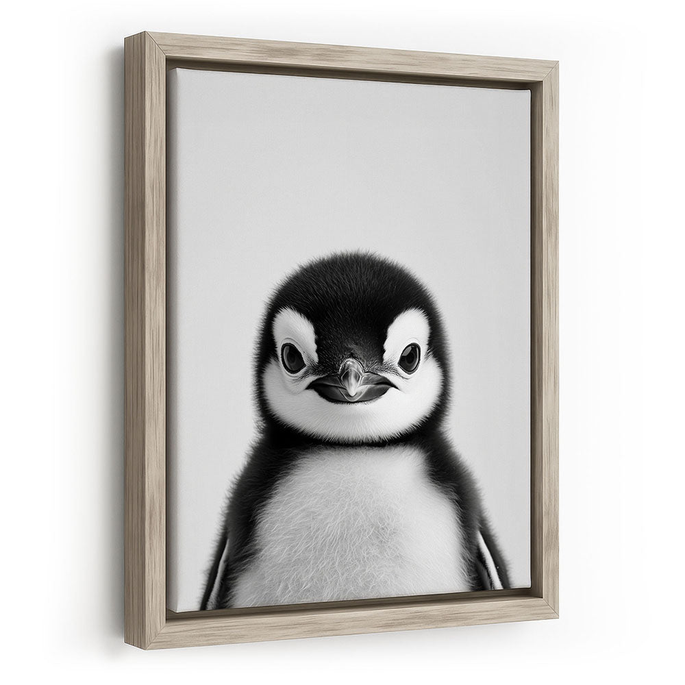 Leinwandbild mit Rahmen Pinguinbaby Schwarz Weiß
