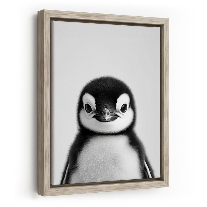 Leinwandbild mit Rahmen Pinguinbaby Schwarz Weiß