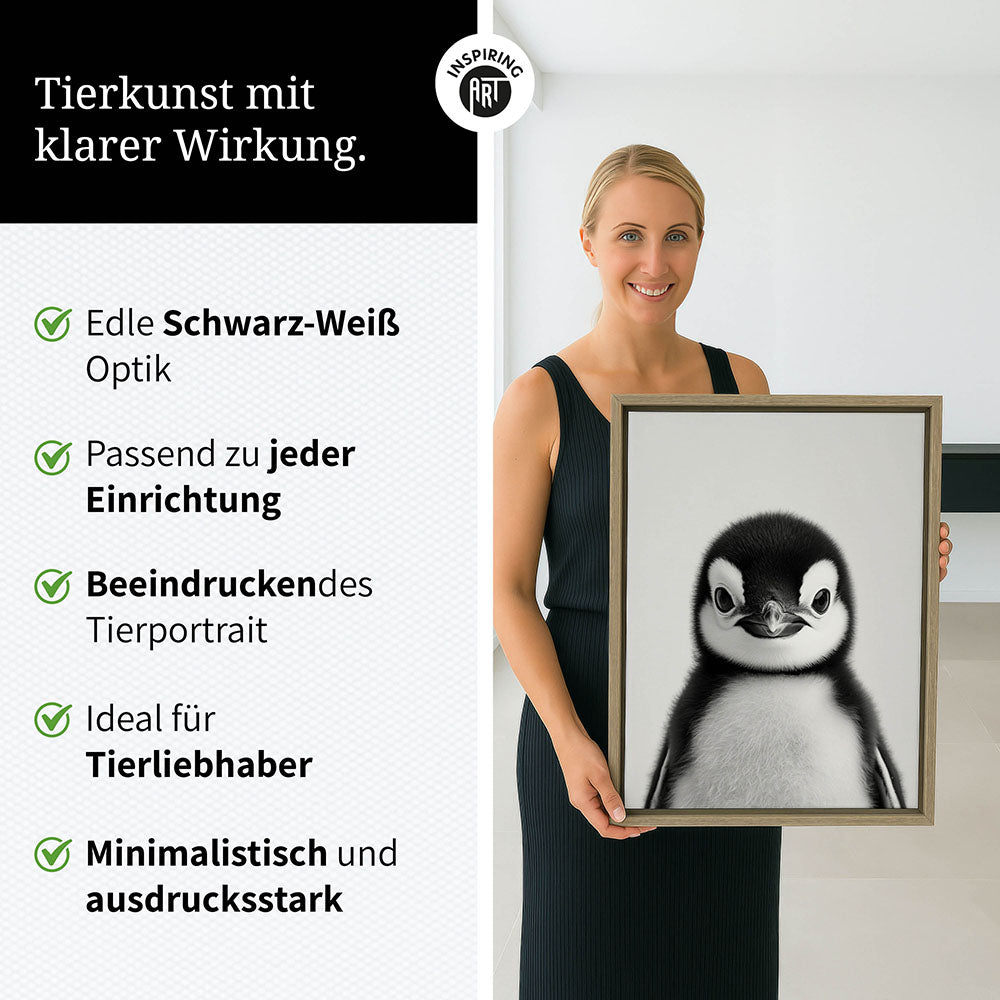 Leinwandbild: Tierporträt Pinguin "Flake" in Schwarz-Weiß