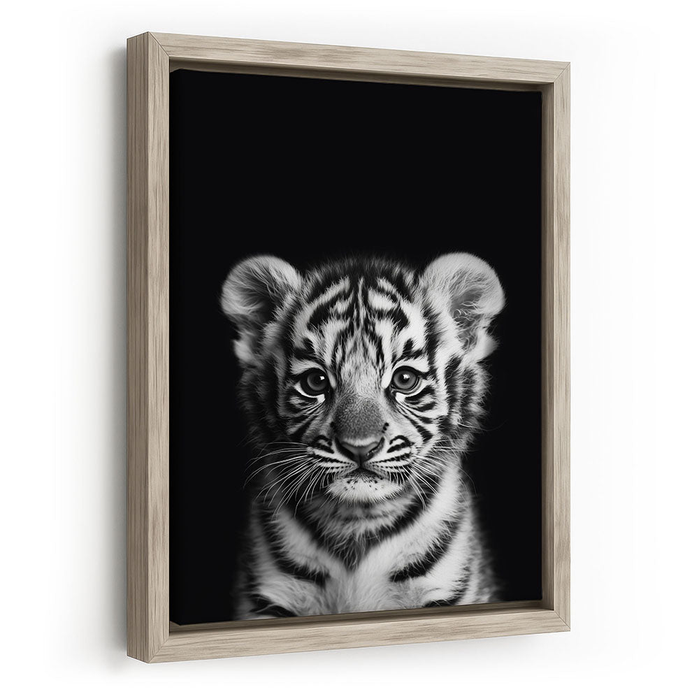 Leinwandbild Tigerbaby Schwarz Weiß