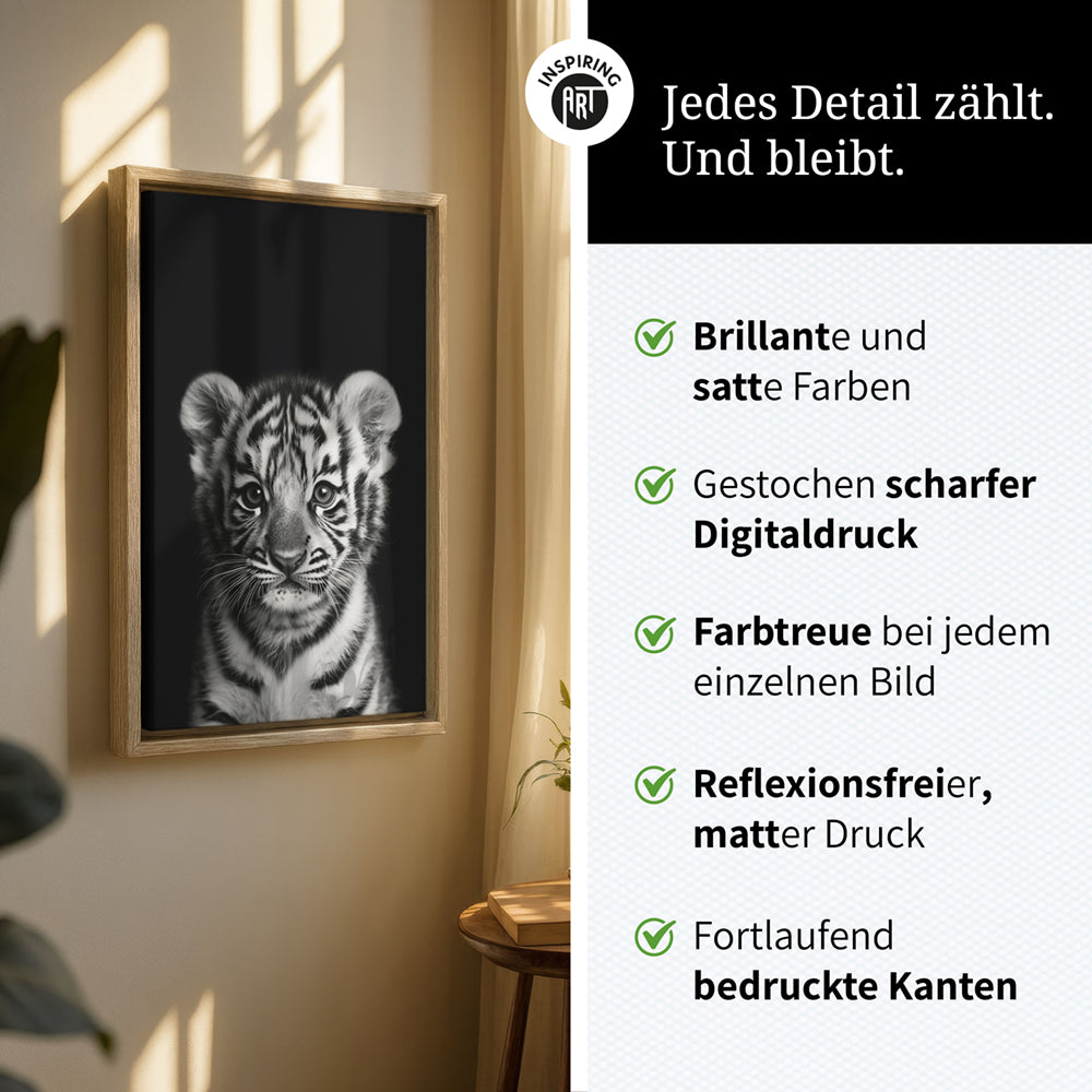 Leinwandbild: Tierporträt junger Tiger "Zuko" in Schwarz-Weiß