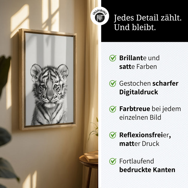 Leinwandbild: Tierporträt Tiger "Raja" in Schwarz-Weiß