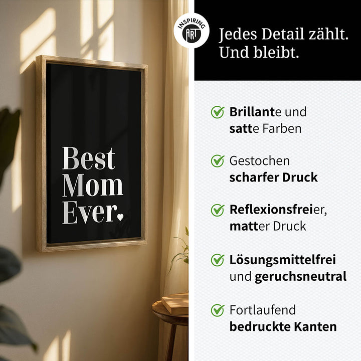"Best mom ever" Typografie - Leinwandbild in Schwarz-Weiß