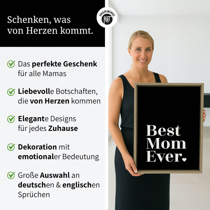 "Best mom ever" Typografie - Leinwandbild in Schwarz-Weiß
