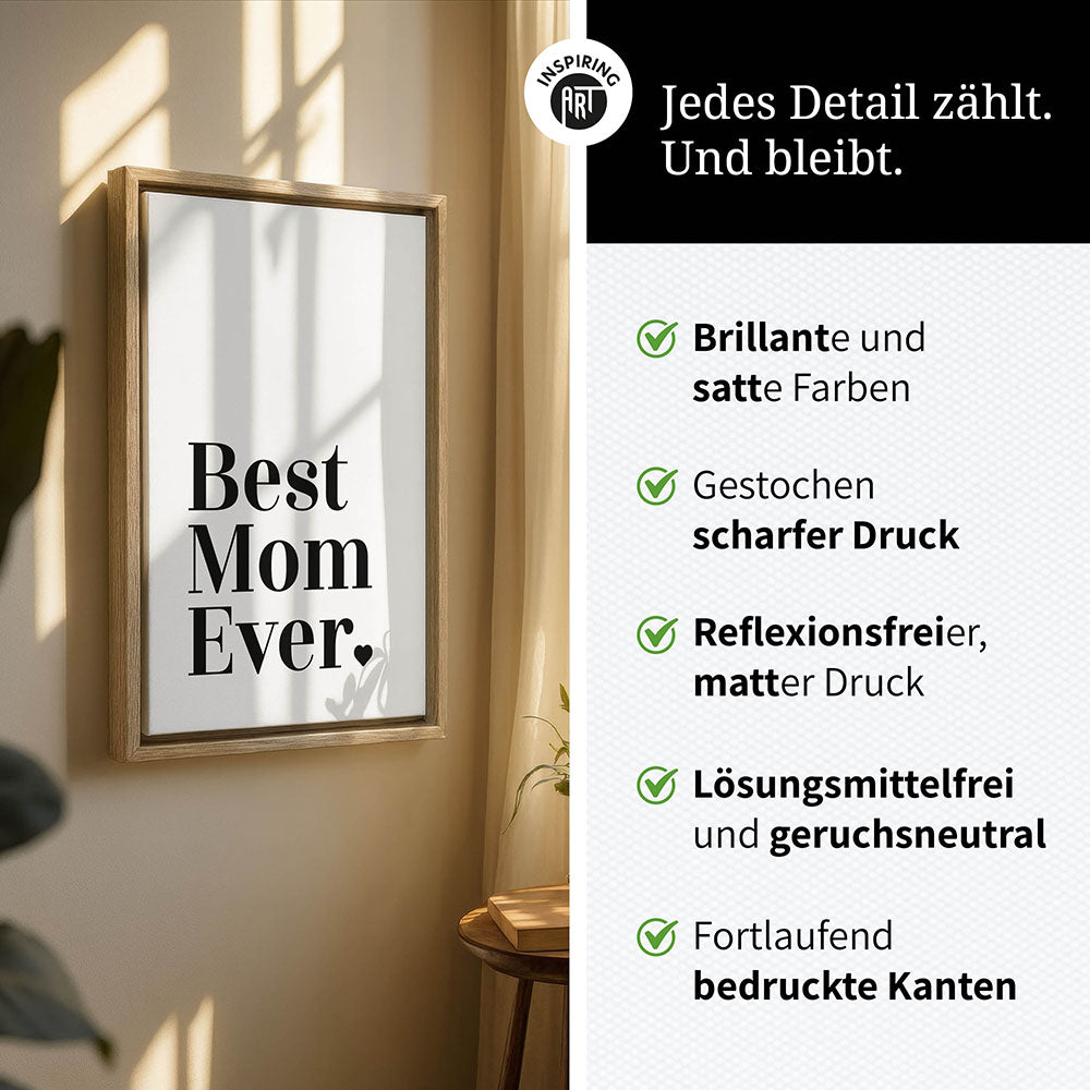 "Best mom ever" Typografie - Leinwandbild in Weiß-Schwarz