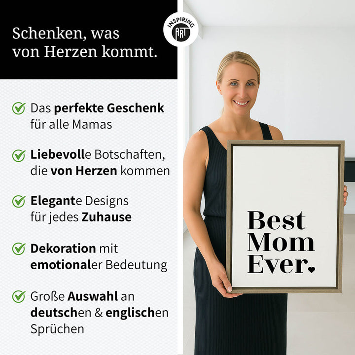 "Best mom ever" Typografie - Leinwandbild in Weiß-Schwarz