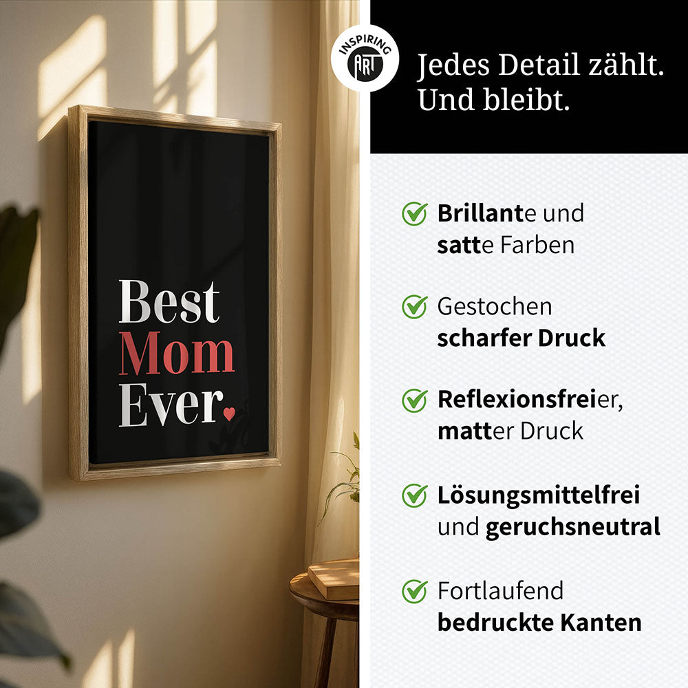 "Best mom ever" Typografie - Leinwandbild in Schwarz-Weiß-Rot
