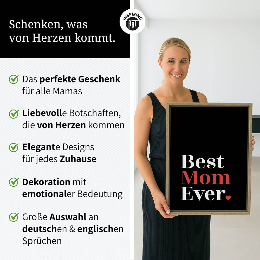 "Best mom ever" Typografie - Leinwandbild in Schwarz-Weiß-Rot