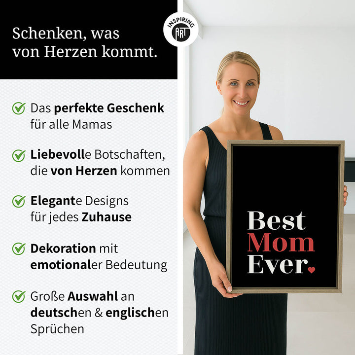 "Best mom ever" Typografie - Leinwandbild in Schwarz-Weiß-Rot