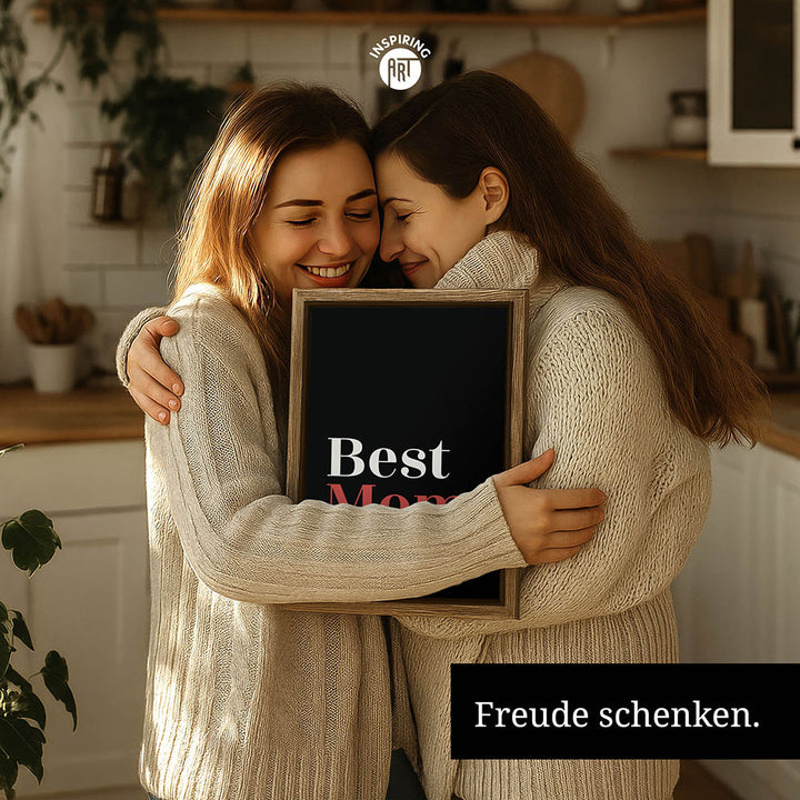 "Best mom ever" Typografie - Leinwandbild in Schwarz-Weiß-Rot
