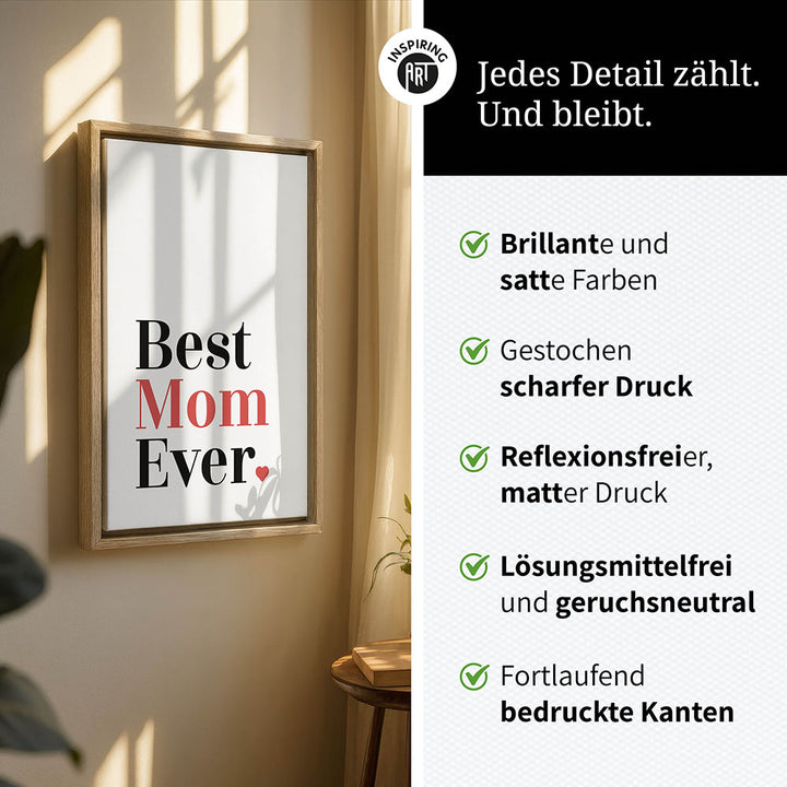 "Best mom ever" Typografie - Leinwandbild in Weiß-Schwarz-Rot