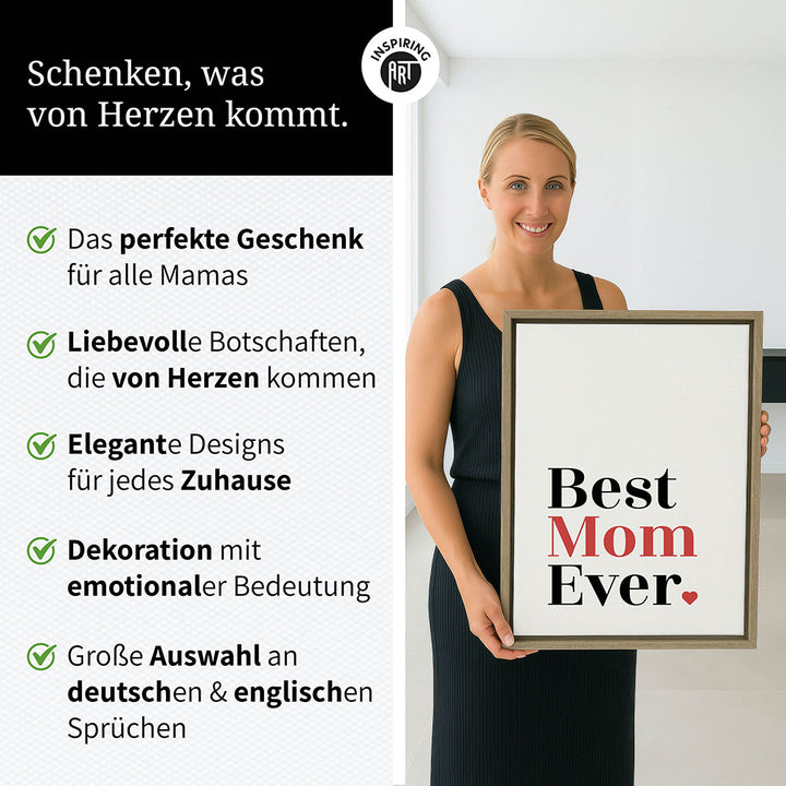 "Best mom ever" Typografie - Leinwandbild in Weiß-Schwarz-Rot