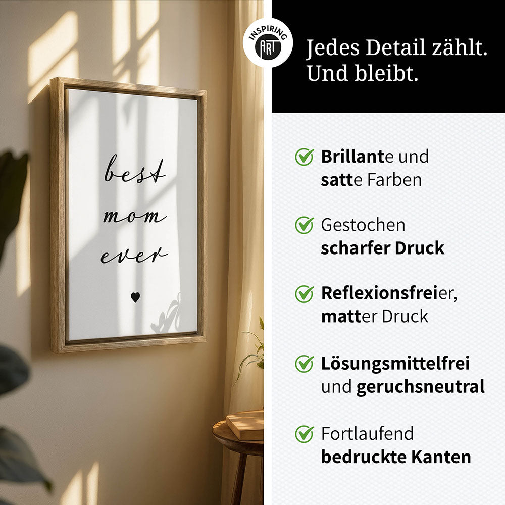 "Best mom ever" Typografie - Leinwandbild in Weiß-Schwarz