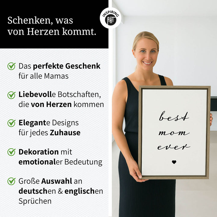 "Best mom ever" Typografie - Leinwandbild in Weiß-Schwarz