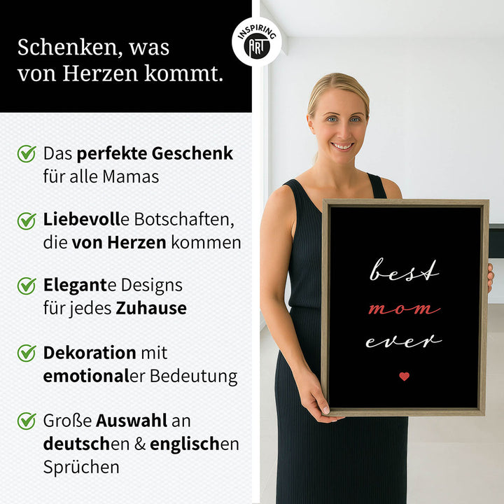 "Best mom ever" Typografie - Leinwandbild in Schwarz-Weiß-Rot