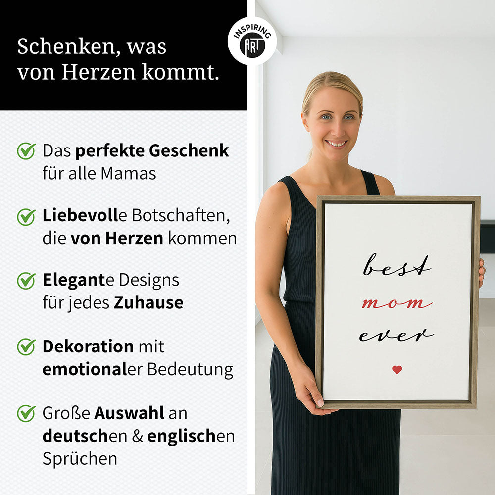 "Best mom ever" Typografie - Leinwandbild in Weiß-Schwarz-Rot