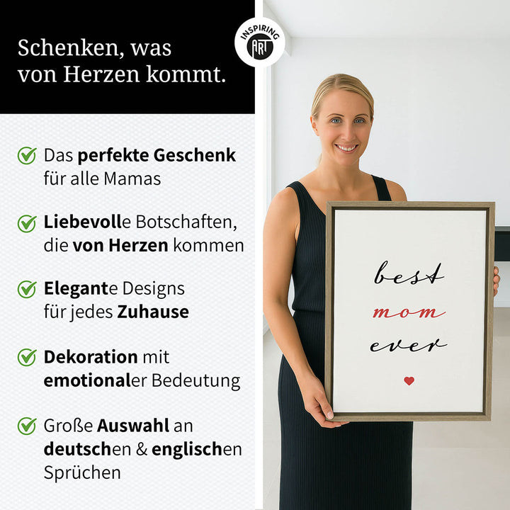 "Best mom ever" Typografie - Leinwandbild in Weiß-Schwarz-Rot