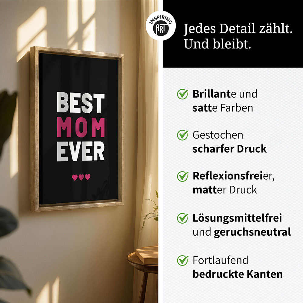 "Best mom ever" Typografie - Leinwandbild in Schwarz-Weiß-Pink