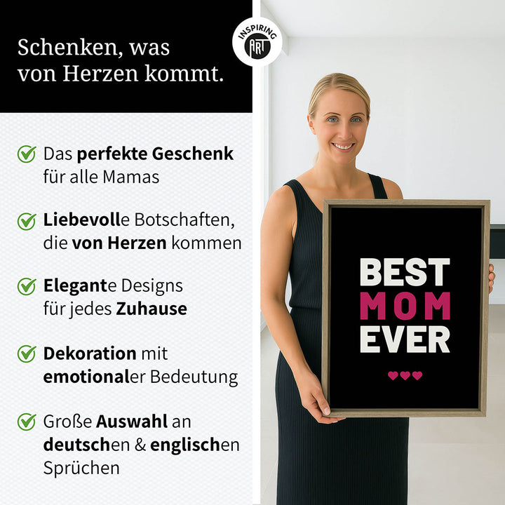 "Best mom ever" Typografie - Leinwandbild in Schwarz-Weiß-Pink