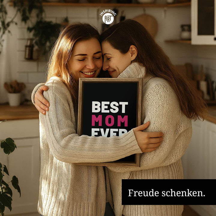 "Best mom ever" Typografie - Leinwandbild in Schwarz-Weiß-Pink
