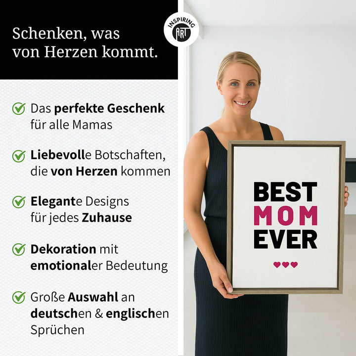 "Best mom ever" Typografie - Leinwandbild in Weiß-Schwarz-Pink