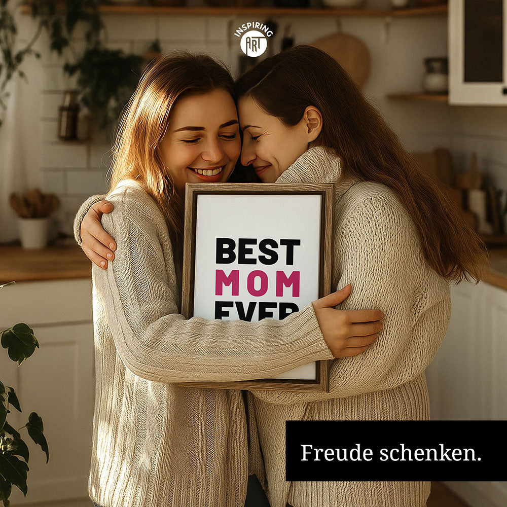 "Best mom ever" Typografie - Leinwandbild in Weiß-Schwarz-Pink