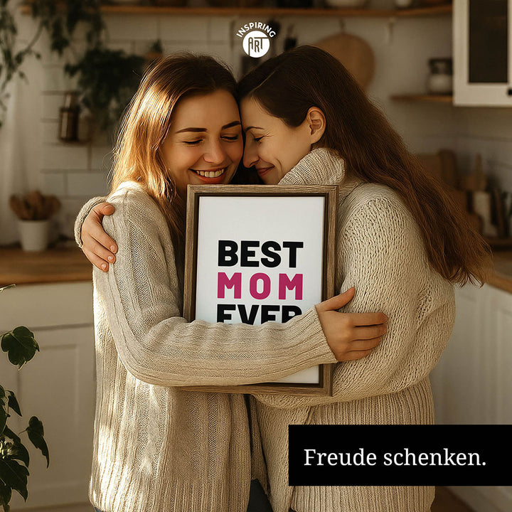 "Best mom ever" Typografie - Leinwandbild in Weiß-Schwarz-Pink
